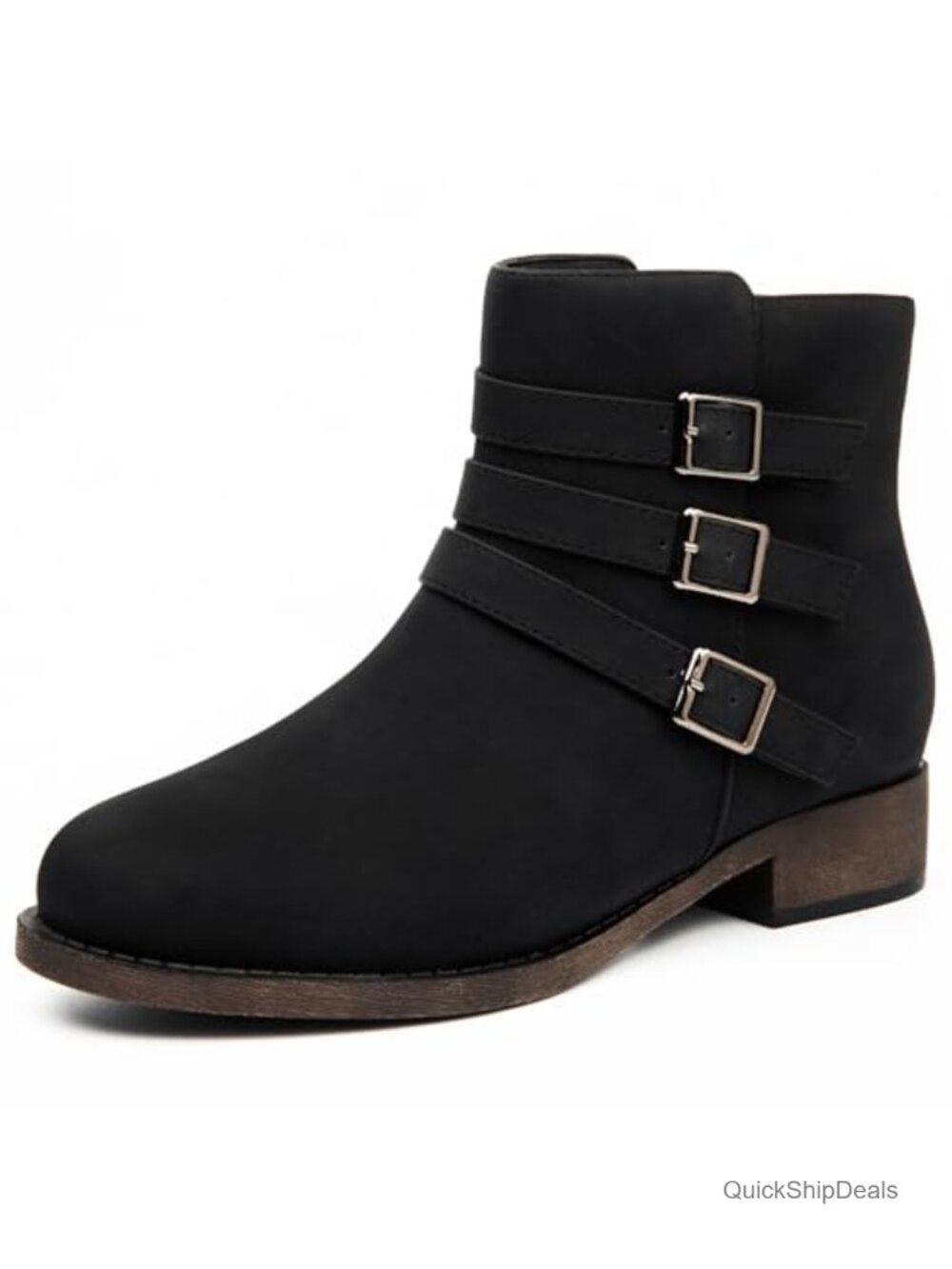 Women's Faux Leather Ankle Boots Low Chunky Heel Zip Casual Booties